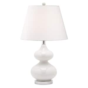 19 in. H 1-Light White Table Lamp with Laminated Fabric Shade