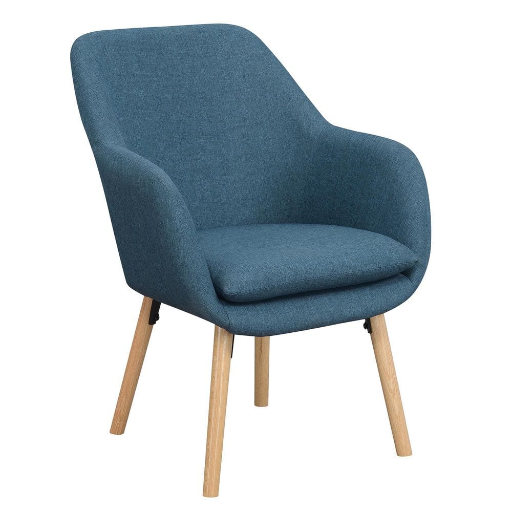 Denim Blue Velvet Wingback Accent Chair with Oak Legs