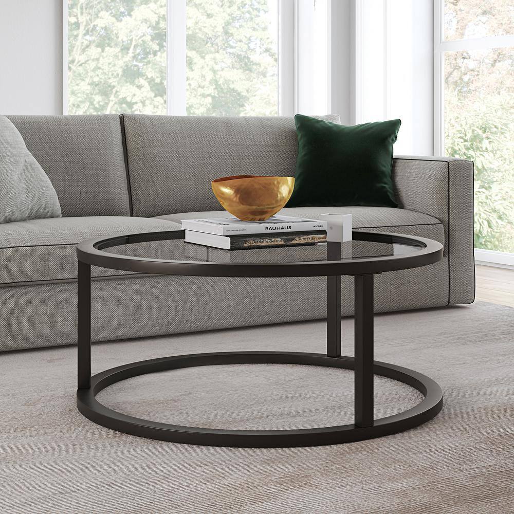 Parker Urban 35" Round Blackened Bronze Glass Coffee Table