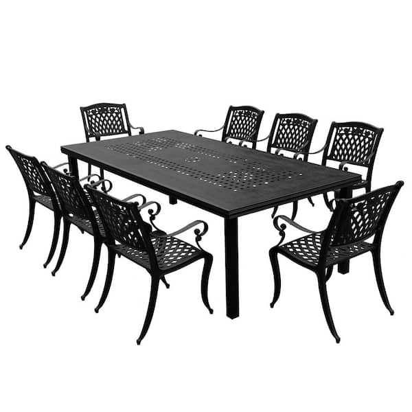 Oakland Living Black 9-Piece Aluminum Rectangular Mesh Outdoor Dining Set with 8-Chairs