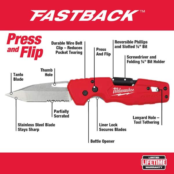 FASTBACK 3 in. 5-in-1 Folding Knife and Wood Milled Face Hickory Framing Hammer (2-Piece)
