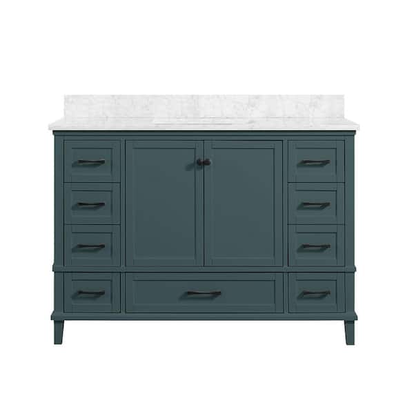 Merryfield 49 in. Single Sink Antigua Green Bath Vanity with White Carrara Marble Top (Assembled)