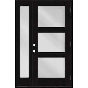 Regency 51 in. x 80 in. Modern 3-Lite Equal Clear Glass LHOS Onyx Stain Mahogany Fiberglass Prehung Front Door 12 in. SL