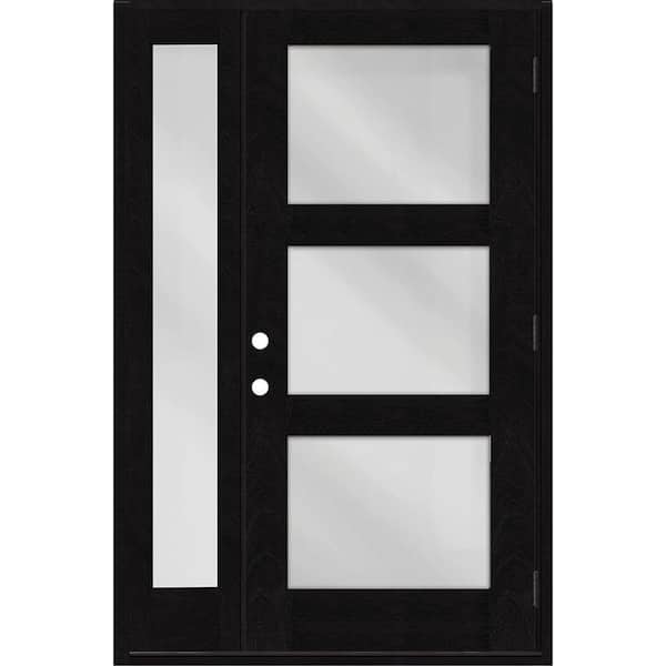 Steves & Sons Regency 53 in. x 80 in. Modern 3-Lite Equal Clear Glass LHOS Onyx Stain Mahogany Fiberglass Prehung Front Door 14 in. SL