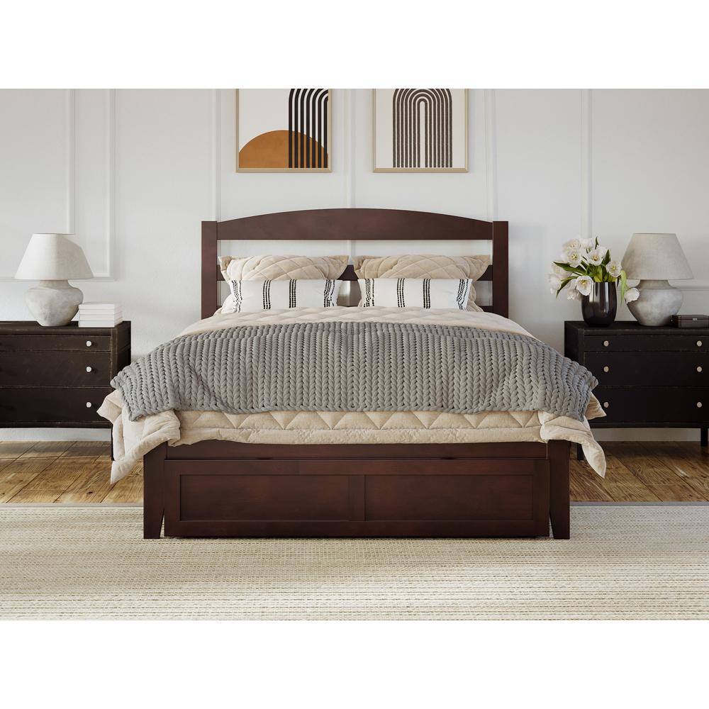 Warren Queen Walnut Wood Platform Bed with Foot Drawer