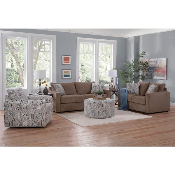 American Furniture Classics Delilah Series 77 in. Round Arm Chenille Rectangle Sofa in. Latte Brown with 2 Decorative Throw Pillows