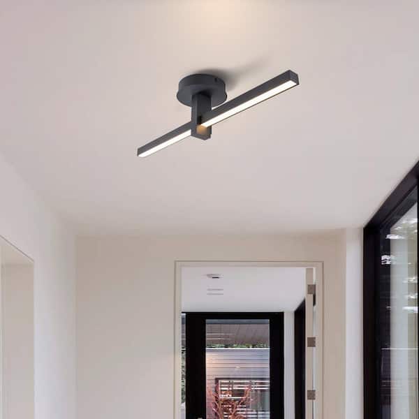 LLHZSY 24 in. 13-Watt Black Linear Modern Integrated LED Semi-Flush Mount Ceiling Light