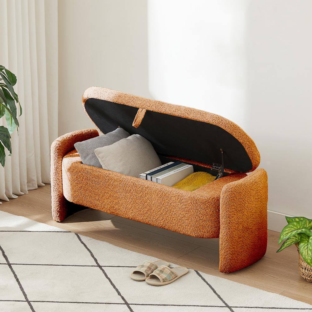 Dark Brown 47 in. 3D Lamb Fleece Fabric Bedroom Bench Upholstered Ottoman with Large Storage