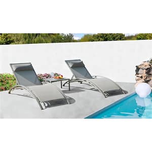 2 Pieces Gray Metal Outdoor Chaise Lounge with Adjustable Backrest and Removable Pillow for Pool and Sunbathing Lawn