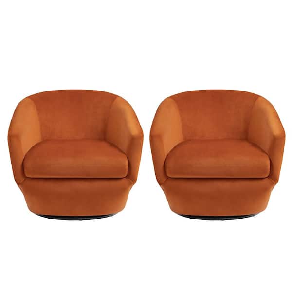 Modern Orange Velvet Swivel Accent Arm Chair with Metal Base (Set of 2)