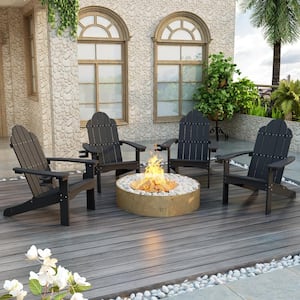 Hampton Curveback Black All-Weather Plastic Outdoor Patio Adirondack Chair with Cup Holder Fire Pit Chair Set of 4