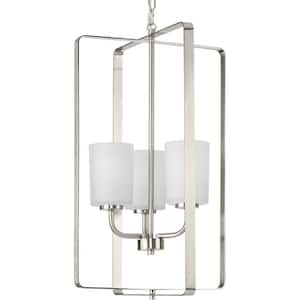 League Collection 3-Light Brushed Nickel Etched Glass Modern Farmhouse Foyer Chandelier Light