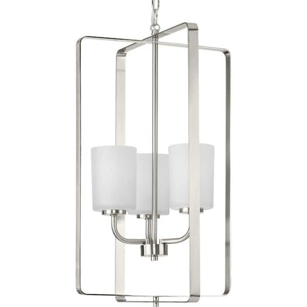 Progress Lighting League Collection 3-Light Brushed Nickel Etched Glass Modern Farmhouse Foyer Chandelier Light