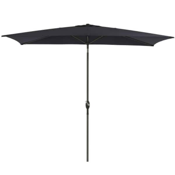 6.5 ft. Rectangular Metal Market Crank and Tilt Outdoor Patio Umbrella in Black