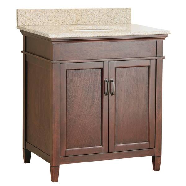 Foremost Ashburn 31 in. x 22 in. Vanity in Mahogany with Granite Top in Mohave Beige and Basin in Beige-DISCONTINUED