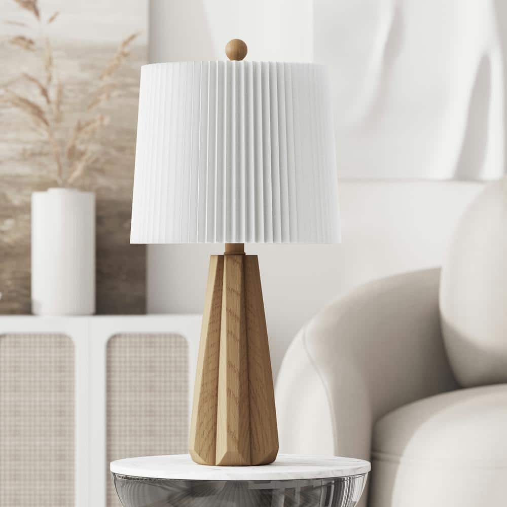 Deluxe 24" Light Brown Resin Table Lamp with White Pleated Linen Shade