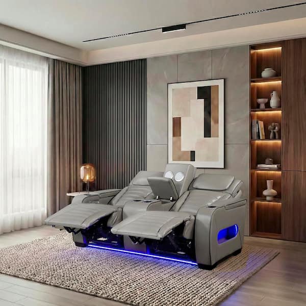 Lazzara Bedos 73 in. W Gray Top Grain Leather 2-Seater Power