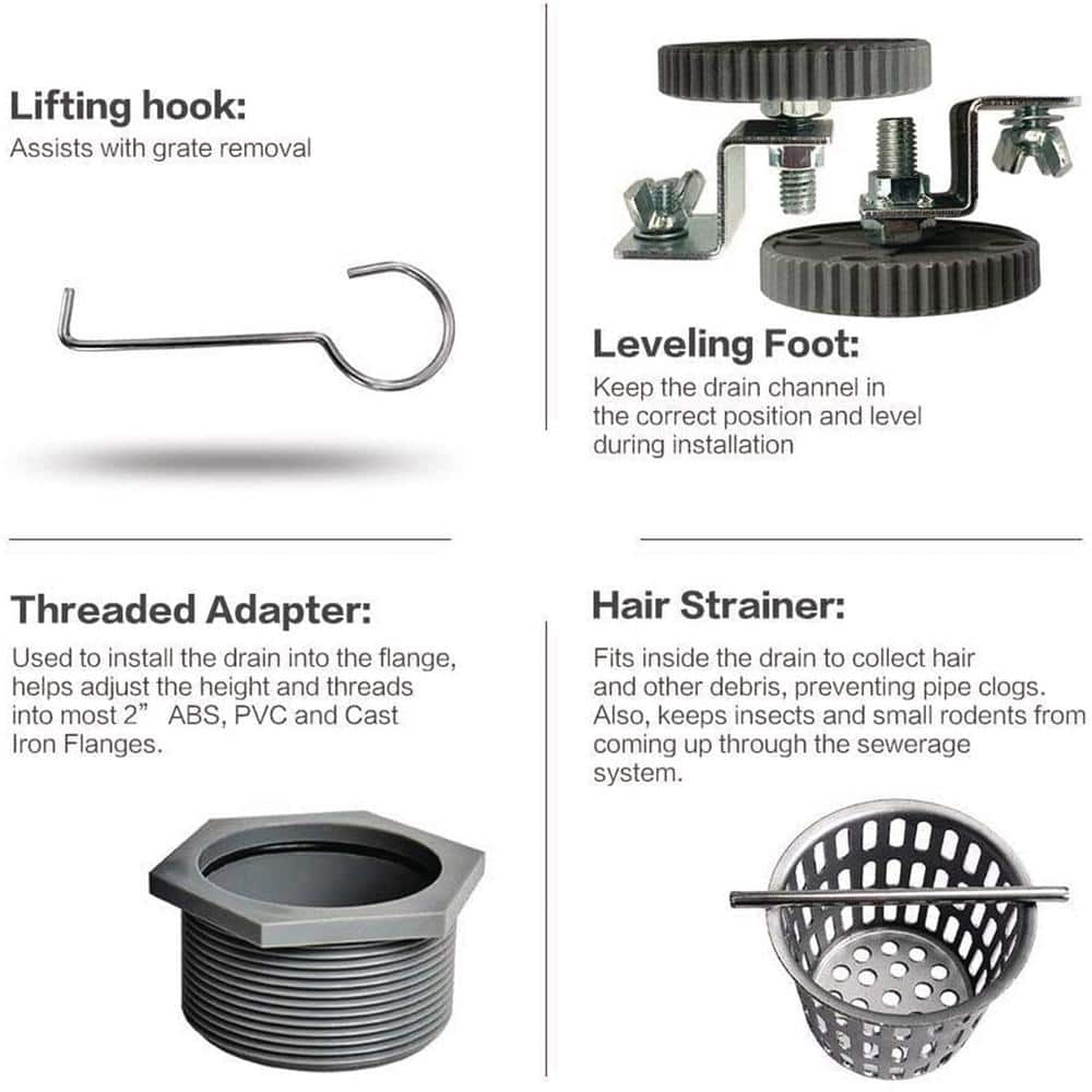 40-Inch Stainless Steel Linear Shower Drain with Square Pattern Grate