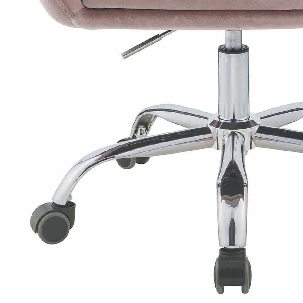 Dusky Rose Velvet Swivel Task Chair with Chrome Metal Base