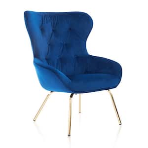 Kenzo Blue Velvet Button Tufted Wingback Chair