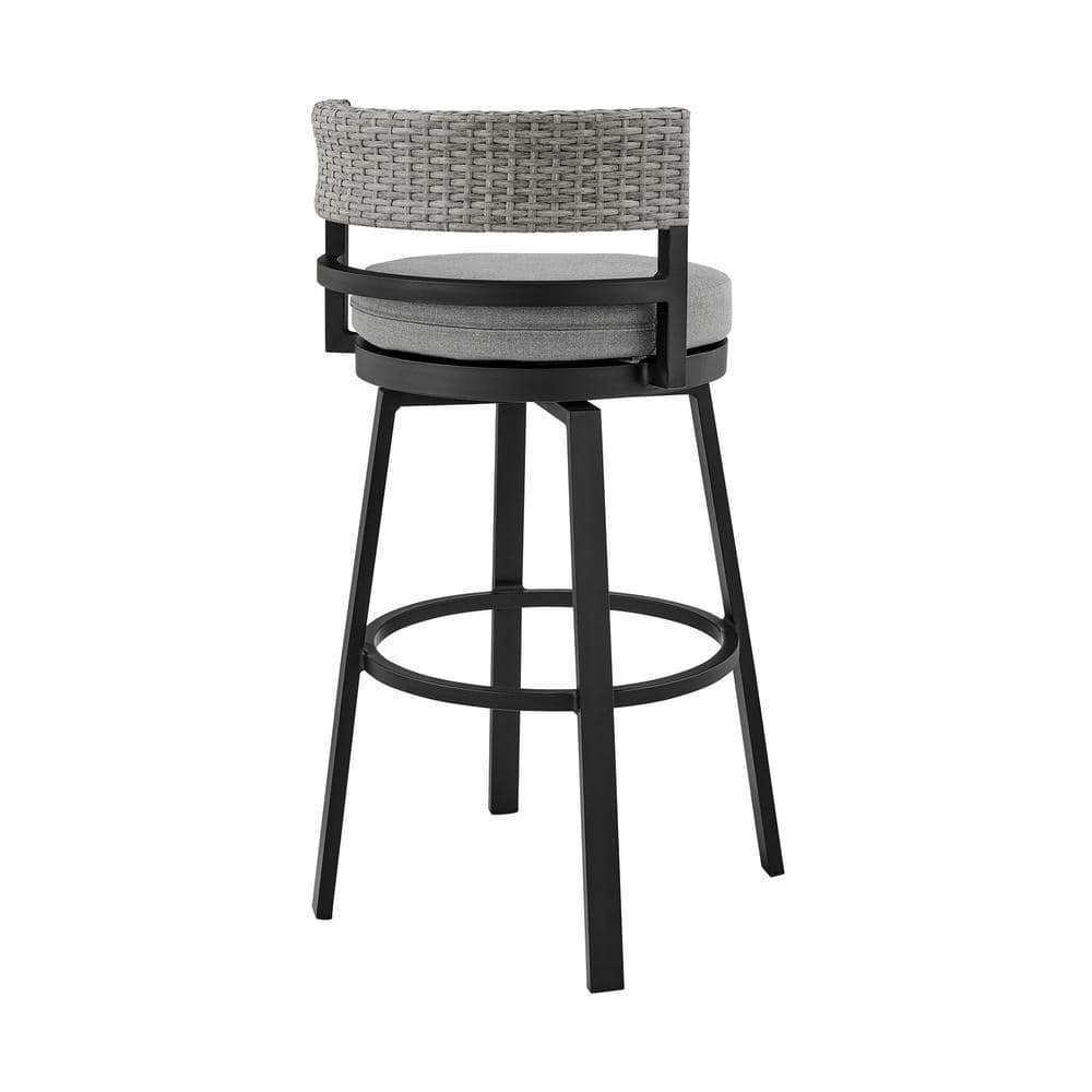 Encinitas Gray Wicker and Aluminum Outdoor Counter Stool with Cushions