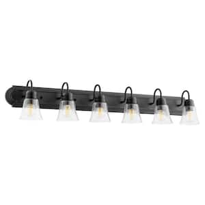 Campbell Traditional 48 in. W 6-Lights Textured Black Vanity Lights with Clear Seeded Glass