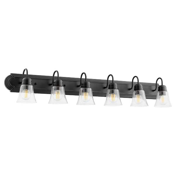 Quorum INTERNATIONAL Campbell Traditional 48 in. W 6-Lights Textured Black Vanity Lights with Clear Seeded Glass