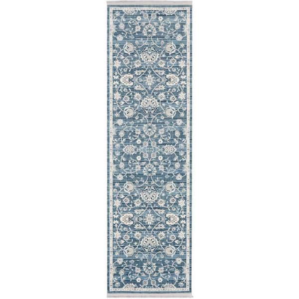 Nourison Lennox Blue/Ivory 2 ft. x 8 ft. Bordered Transitional Runner Area Rug