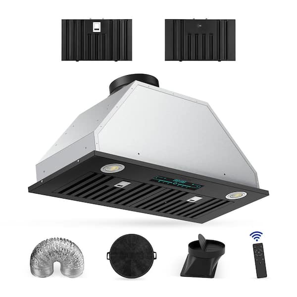 30 in. 900 CFM Convertible Ductless to Ducted Insert Range Hood in Black with A Charcoal Filter and 2 3-Watt LEDs