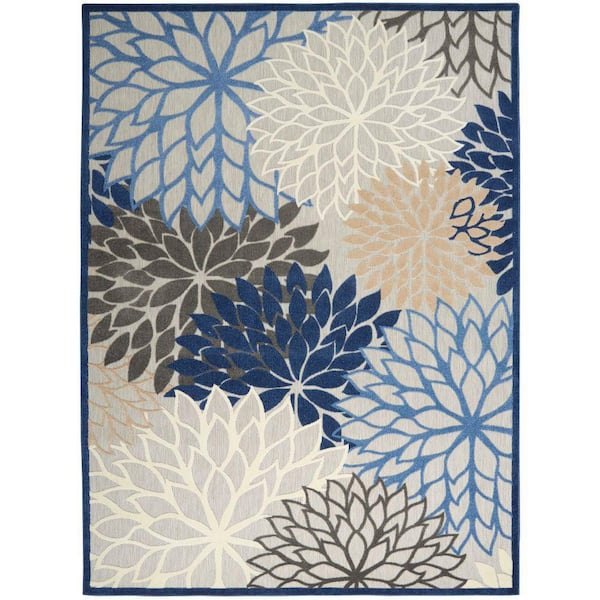 Aloha Blue/Multicolor Floral Contemporary Indoor/Outdoor Rug