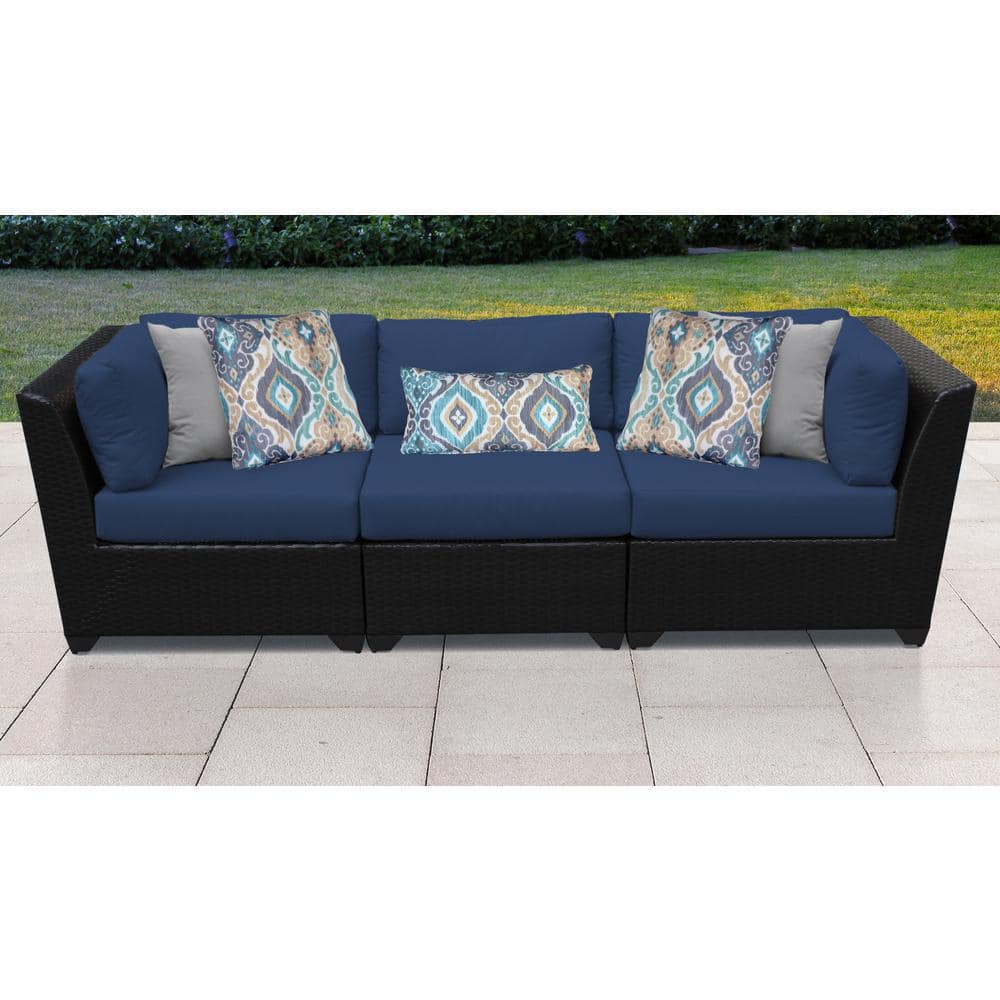 TK CLASSICS Barbados 3-Piece Outdoor Sectional Sofa with Navy Blue Cushions