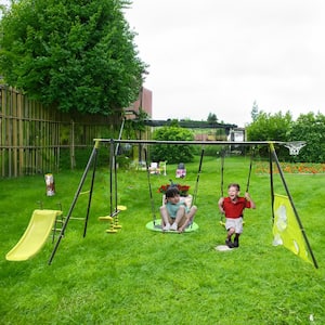 Outdoor Green Swing Set with 6-Function with 31.5 in. Net Swing for Outdoor Playground for Age 3 Plus