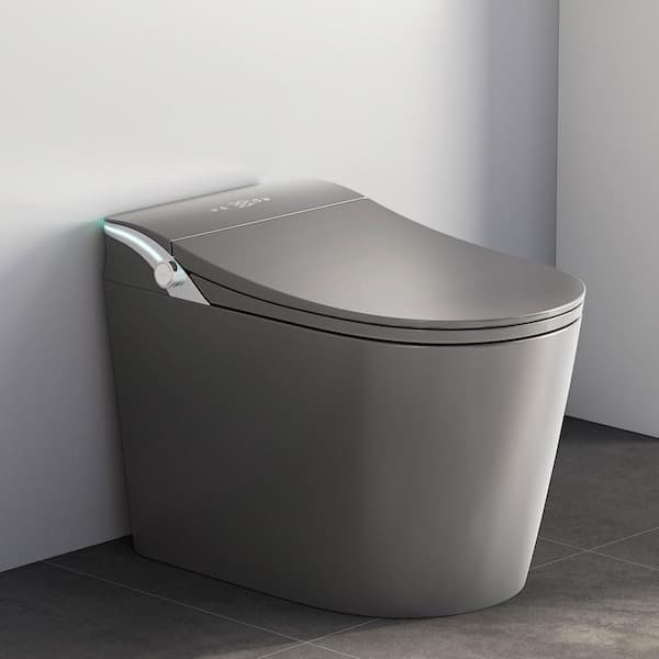 Elongated Round Bidet Toilet 1.2 GPF in Gray Dynamic Clean with Dryer ADA Comfort Height and Foot Sensor Power Outage