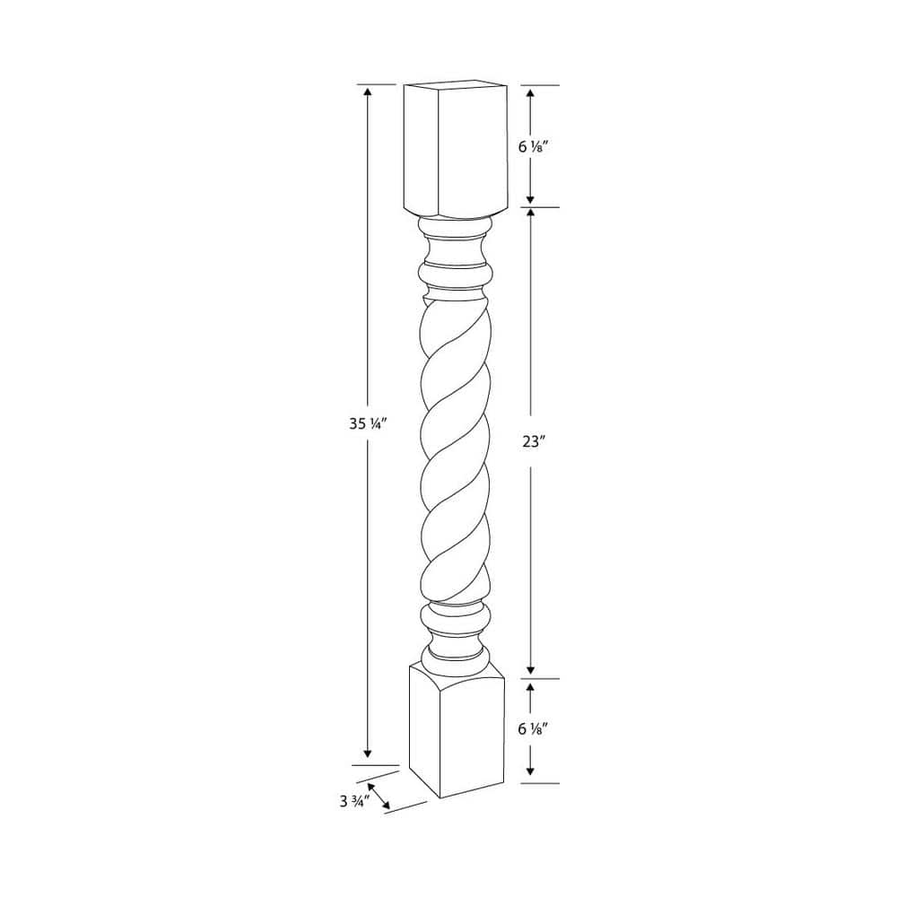 Unfinished Hard Maple Rope Kitchen Island Leg 35-1/4"