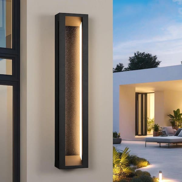 30 in. Black Outdoor Hardwired Wall Lantern Sconce with No Bulbs Included