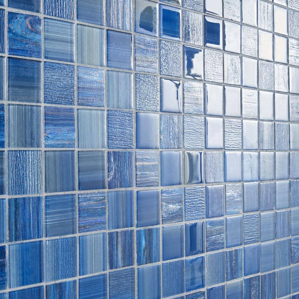 Toluca 12'' x 12'' Polished Blue Glass Mosaic Tile