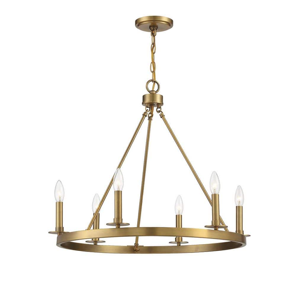 Savoy Elegance 6-Light Dimmable Wagon-Wheel Brass Chandelier
