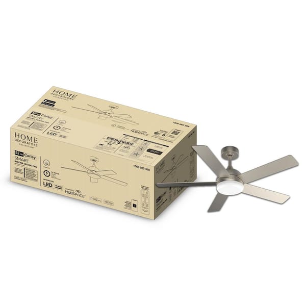 Carley 52 in. Integrated LED Indoor Brushed Nickel Smart Ceiling Fan with Remote Control and CCT Powered by Hubspace