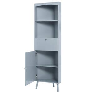 14.2 in. W x 20.10 in. D x 63 in. H Gray Triangle Elegant Corner Cabinet with Open Shelves Single Sink