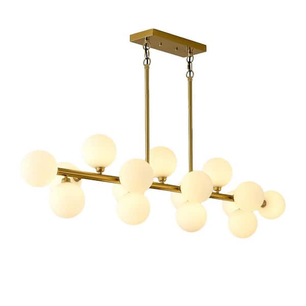 BAOURE 16-Lights Brass Mid Century Modern Chandelier Over Table, Globe Sputnik Pendant Light Fixture for Dining Room Kitchen