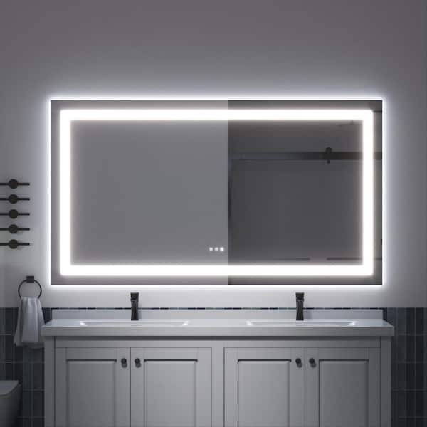 72 in. W x 40 in. H Rectangular Frameless LED Light Anti-Fog Bathroom Wall Mirror with Backlit and Front Light