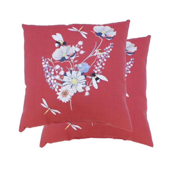 Hampton Bay Spring Bouquet Chili and Putty Square Outdoor Throw Pillows ...