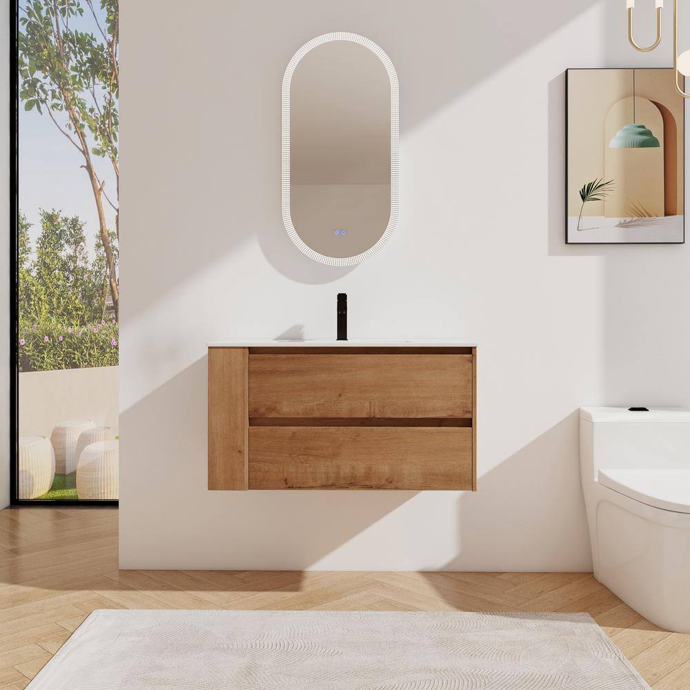 36 in. W x 18 in. D x 20 in. H Wall Mounted Bath Vanity in Imitative Oak wi