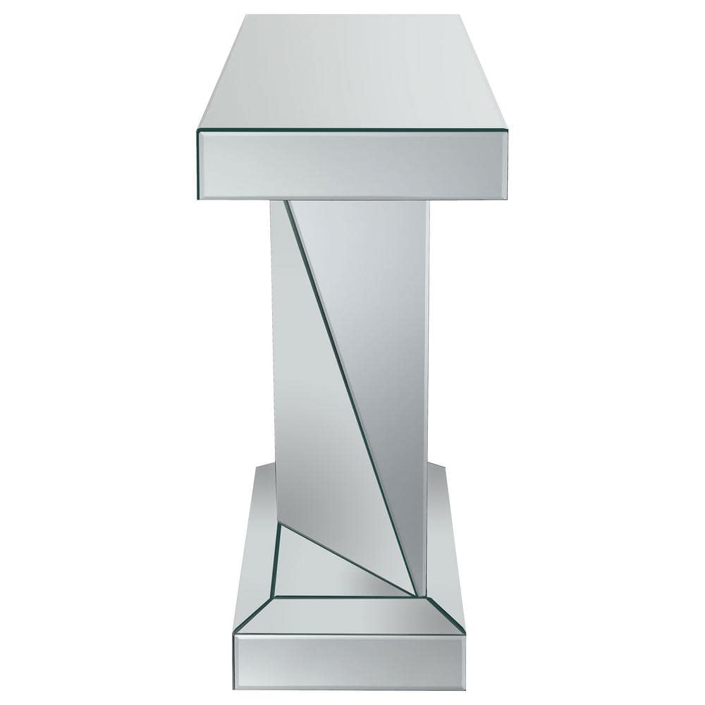 Silver Mirrored Rectangular Sofa Table with Triangle Detailing