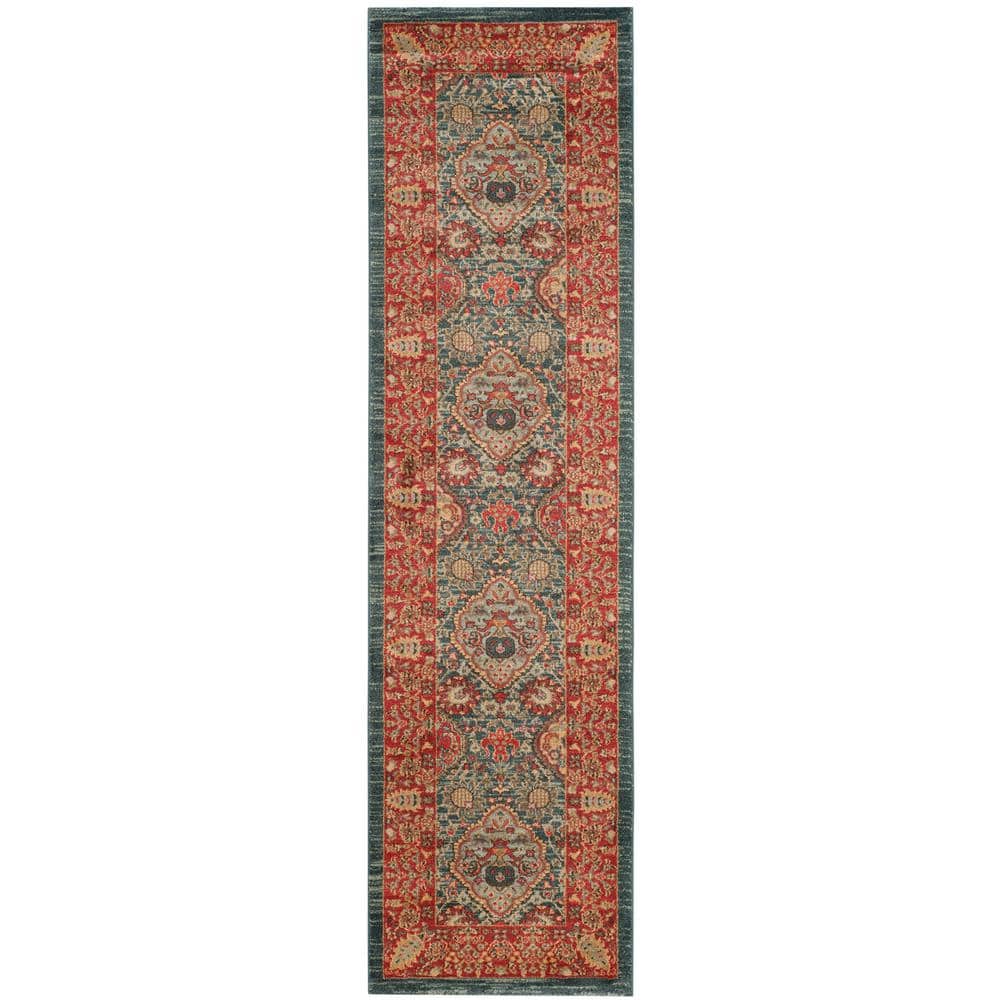 Mahal Navy/Red 2 ft. x 14 ft. Floral Border Runner Rug price history on PriceWatchPro