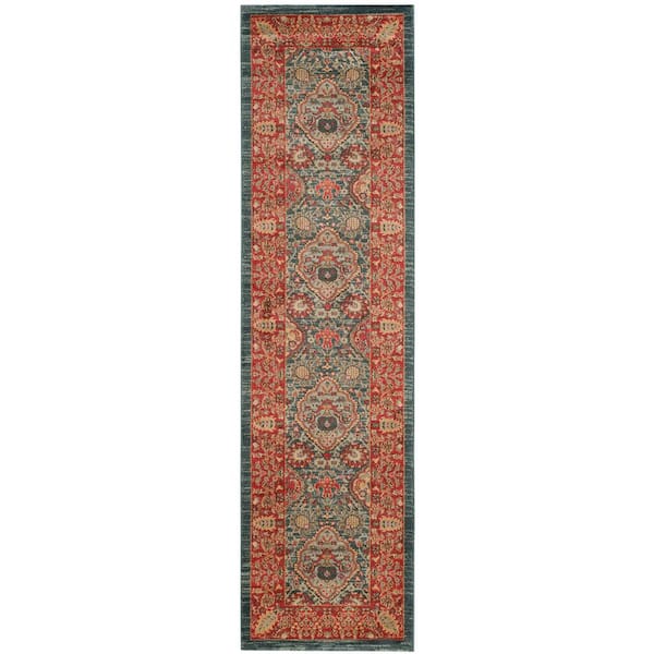 SAFAVIEH Mahal Navy/Red 2 ft. x 8 ft. Floral Border Runner Rug