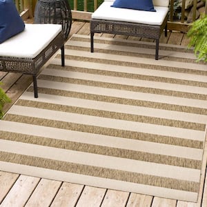 Aveiro Wide Stripe Beige/Brown 5 ft. x 8 ft. Indoor/Outdoor Area Rug