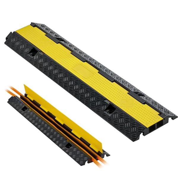 Cable Protector Ramp 1-Pack, 2-Channel Heavy-Duty Rubber Cord Cover, 1.3 x 1.2 in. Channel, Flip-Top, Indoor/Outdoor Use