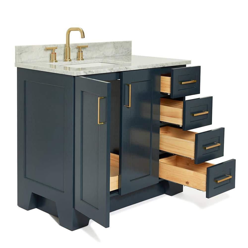 Midnight Blue Freestanding Vanity with Carrara Marble Top