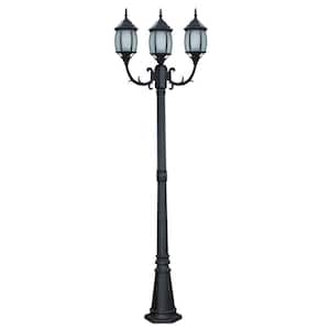 Hayden 3-Light Black Outdoor Post Light with Frosted Glass